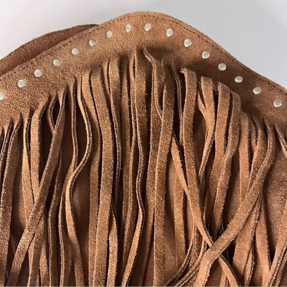 Free People Wayne Fringe Suede Over The‎ Knee Leather Western Boots Brown 6 NIB